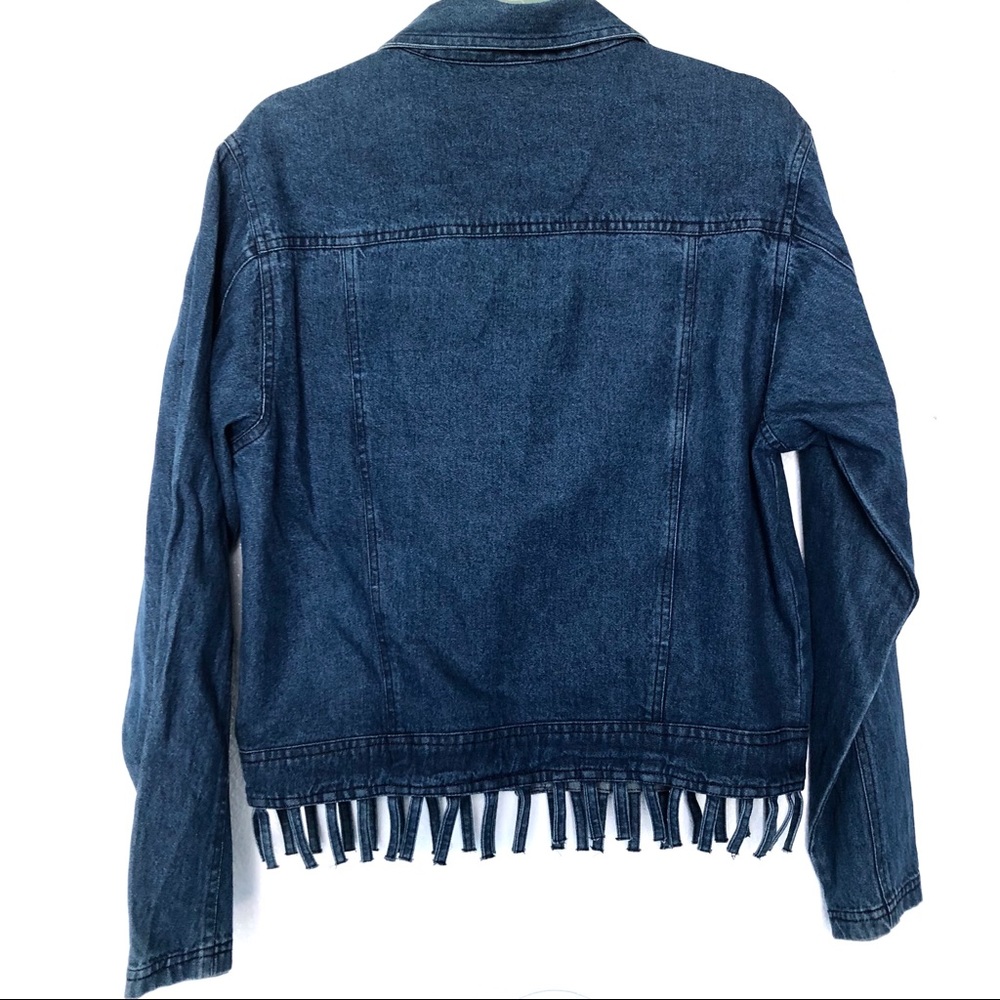 Vintage Southwestern Embroidered Boho Fringe Denim Jacket - Picture 2 of 6